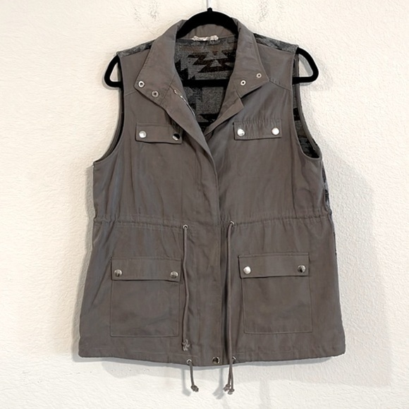 Entro Women Utility Vest Medium Tan Wool Blend Cloth Back Gorpcore Bohemian - Picture 4 of 13